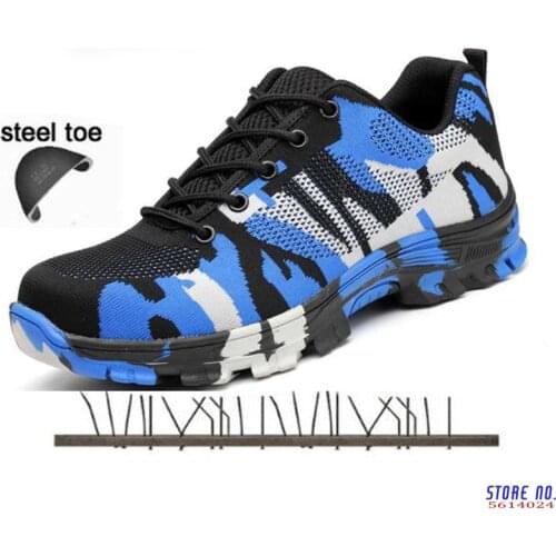 Military Safety Shoes Steel Toe Cap Camo Spring Breathable Mesh Casual Shoe Labor Insurance Puncture Proof Work Sneakers Mens