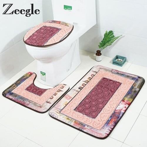 Zeegle 3D Embossed Bathroom Mat Set Toilet Rug Non-slip Mat For Toilet Bathroom Floor Mats Memory Foam Bath Mat Bathroom Carpet