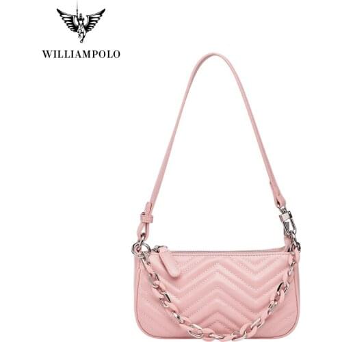 Women Baguette Bag Fashion PU Leather Shoulder Bag with Chain Solid Ladies Small Messenger Handbag PL209143