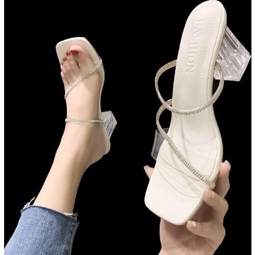 2021 PVC Ladies Outside New Transparent High-Quality Comfortable Band Elegant Women Sandals Shoes Zapatillas Mujer Casa Sapatos