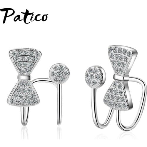 Bowknot 925 Sterling Silver Clip Earrings For Women korean Style Simple Cubic Zirconia Ear Cuff Wedding Anniversary Gift Jewelry