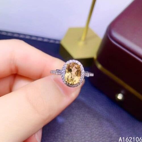 925 Pure Silver Chinese Style Natural Citrine Womens Luxury Exquisite Oval Adjustable Gem Ring Fine Jewelry Support Detection