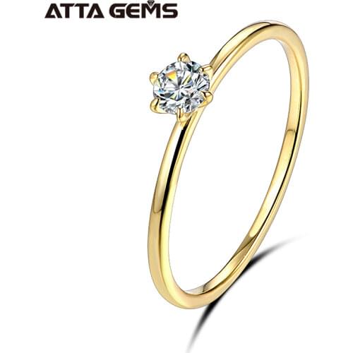 18K Yellow Gold Ring for Women 0.2ct Test Past D Moissanite Diamond Solitaire Ring Wedding Band Engagement Bridal