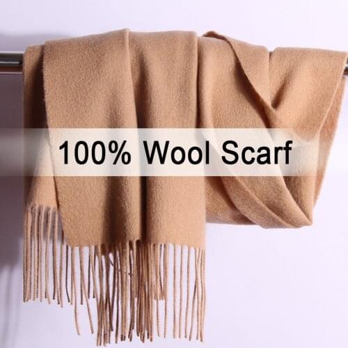 Winter 100% Pure Wool Scarf Women Solid Grape Warm Echarpe Wraps for Ladies Cashmere Foulard Femme Thicken Merino Wool Scarves