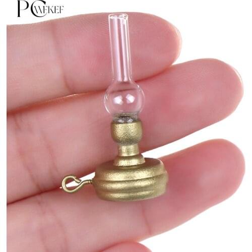 1:12 Retro Kerosene Lamp Miniature Copper Base Glass Candlesticks Candelabra Dollhouse Furniture Toy Pretend Play Accessories