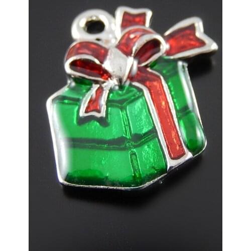 10Piece)Fashion Necklace Pendant Cute Gift Box Christmas Enamel Bracelet Charm 18*14mm Baby Jewelry Findings Dec Handmade 51931