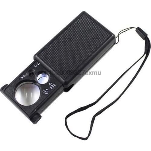 100PCS 30x 60x Magnifier LED Mini Pocket Portable Hand Magnifying Jeweler Microscope Currency Detector Old Man Reading Glass