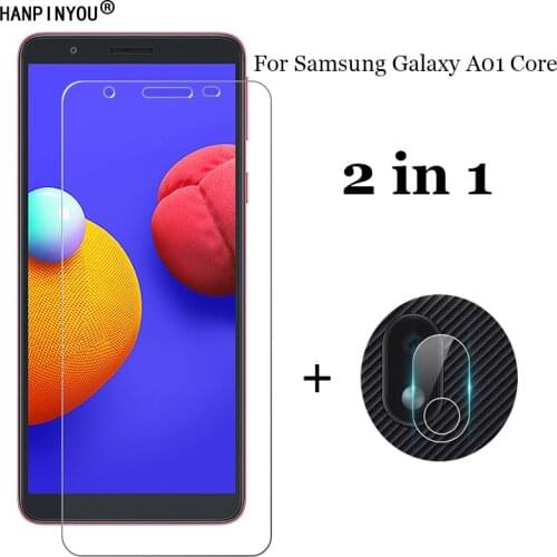2-in-1 For Samsung Galaxy A01 Core 5.3" Soft Fiber Camera Lens Protection Film + Front 9H 2.5D Tempered Glass Screen Protector