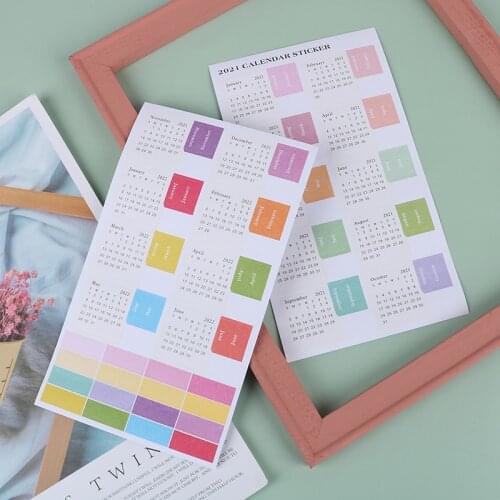2021 2pcs/pack Kraft Paper Handwritten Calendar Notebook Index Label Sticker Calendar Sticker Organizer Kawaii Stationery