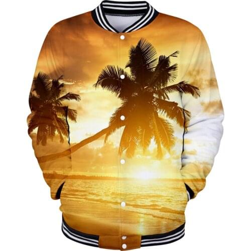 3D Baseball Jacket Button Clothes Print Beach Coconut Tree Shell Jackets Men Women Sweatshirt Sea Beautiful Seaside View Full