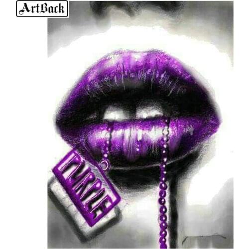 5d diy diamond painting woman purple lips picture decoration full square drill diamond embroidery 3d full round diamond mosaic
