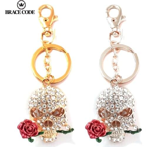 Alternative Fashion Rhinestone Crystal Rose Flower Bone Key Chain Wallet Bag Car Charm Key Chain Buckle Charm Metal Gift Fashion