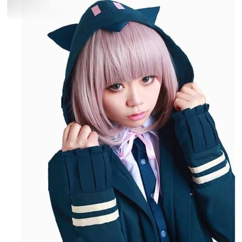Anime DanganRonpa Cosplay Wig for Girl Women Dangan Ronpa Nanami ChiaKi Heat Resistant Hair Cosplay Costume Wig + Free Wig Cap