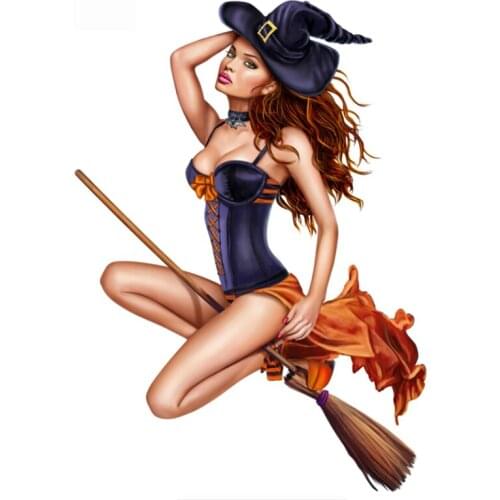 Witch on Broom Car Sticker Sunscreen Personalized Decal Laptop Suitcase Truck Motorcycle Auto Accessories PVC,16cm*12cm