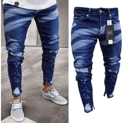 2020 Brand New Style Stylish Mens Ripped Skinny Jeans Destroyed Frayed Slim Fit Denim Pants Trousers