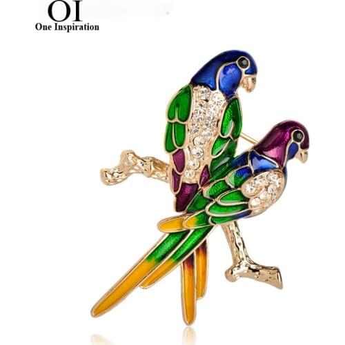 OI Two Bird Brooch Enamel Alloy Crystal Corsage Accessories Women Veterinary Suit Collar Sweater Clips Jewelry