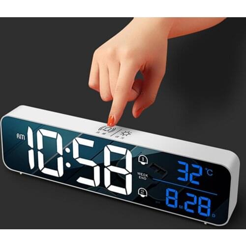 Alarm Clock LED Digital Screen Adjustable Sound ABS Rechargeable Wake Up Multi Function Mirror Clock Meter for Office Home