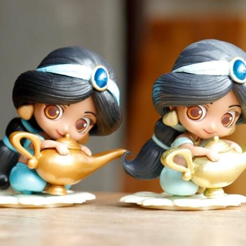 Disney Aladdin Lamp Q Posket Jasmine Princess 8.5cm Action Figure doll Toys kids Room Decoration Cake Topper For Kids Gifts