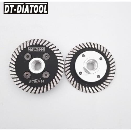 DT-DIATOOL 2pcs 75MM Hot Pressed Mini Turbo Diamond Blades with Removable M14 Flange Cutting Disc for Marble Granite