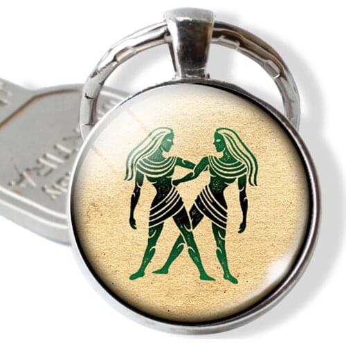 Dunnomart Signs 12 Zodiac Keychains Glass Cabochon 12 Constellation Key Chain Birthday Gifts Horoscope Glass Keyring