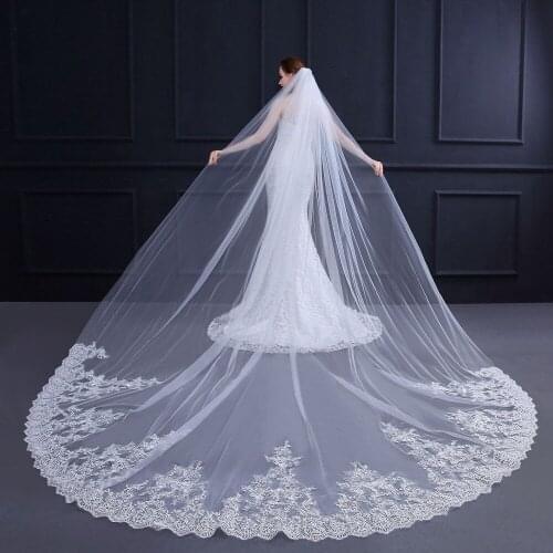 New White Ivory Cathedral Wedding Veils Long Applique Edge Bridal Veil with Comb Wedding Accessories Bride Veu Wedding Veil