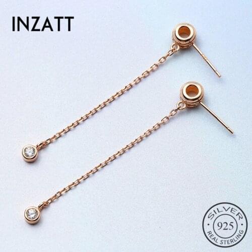INZATT Romantic Long Real 925 Sterling Silver Drop Earrings Exquisite Hollow Jewelry Bright Crystal Bijoux For Women Engagement