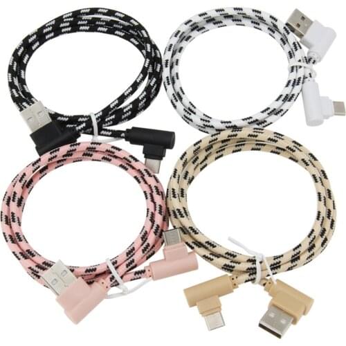 90 Degree Elbow Data Cable 1m 2m 3m Micro USB Type C Cord For iPhone iPad Samsung Mobile Phone Charging Usb Type-C Wire 300pcs