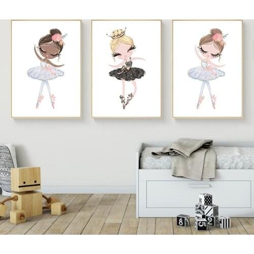Cute Cartoon Ballet Dancing Girl Picture Sweet Home Decor Nordic Diamond Painting Wall Art Poster Pink Print for Girls Bedroom