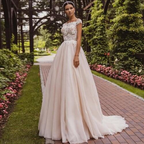 Champagne Lace Wedding Dress Boho Off the Shoulder A Line Appliques Tulle Country Bridal Gown Princess Bride Dresses