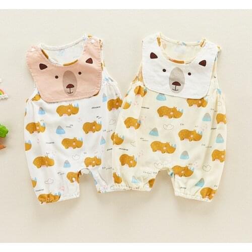 Menoea Infant Toddler Casual Rompers Summer Fashion Baby Animal Cartoon Girls Boy Cute Pattern Outfits Sleeveless With Bibs 0-2Y