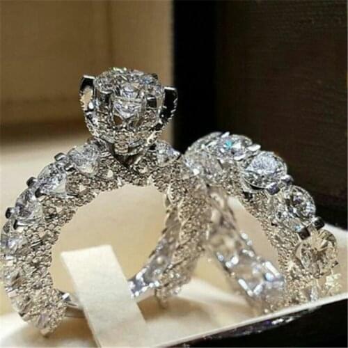 Modyle Elegant Zircon Ring Jewelry Silver Color Engagement Wedding Ring Set for Women