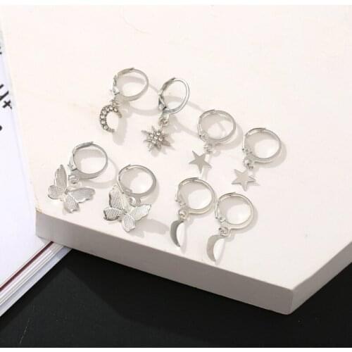 8 Pairs Small Butterfly Star Hoop Earrings Set for Women Girls Moon Star Mini Huggie Hoop Earrings Kit Fashion Jewerly E56A