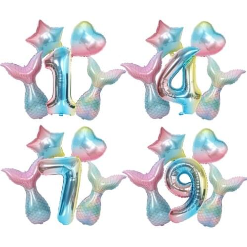 Mermaid theme birthday gradient balloon set baby 1 year old birthday party decoration arrangement floating air ball package
