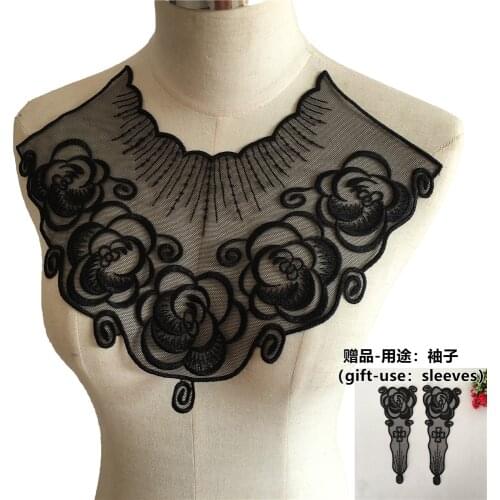 Black fashion female design fake collar lace applique fabric embroidery DIY clothing craft supplies accessories 1 piece for sale