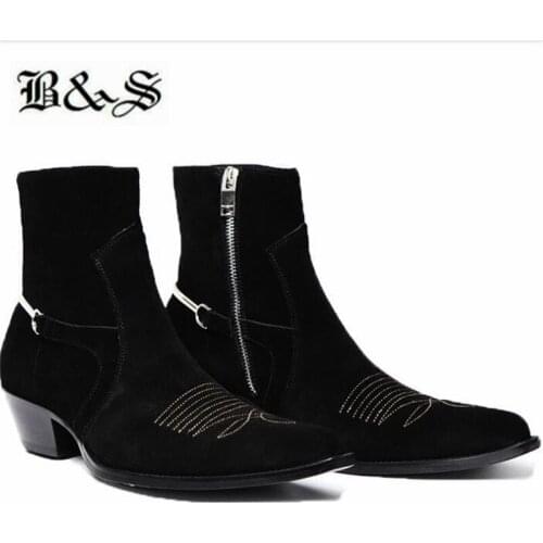 Black& Street 2020ss New Season Ring metal real leather suede pionted toe High Top luxury Handmade Boots