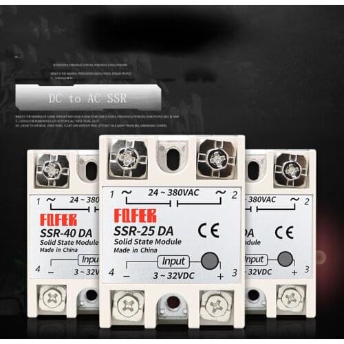 Single Phase Solid State Relay SSR-25DA 10DA 30DA 40DA 50DA 60DA 75DA 80DA 90DA 100DA 25A DC Controlled AC