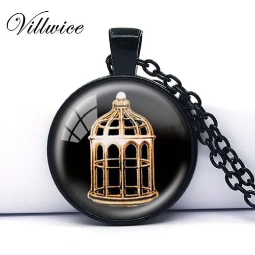 Black Bioshock Infinite Bird Cage Pendant Necklace Handmade Dome Glass Art Print Necklaces & Pendant Jewelry