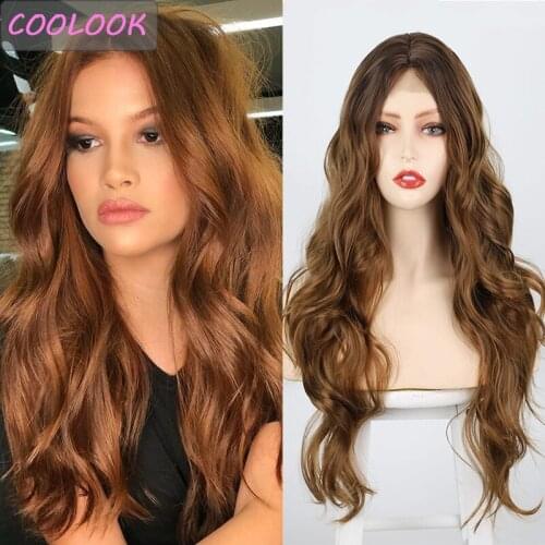 Brown Body Wave Lace Wig Ocean Wave Blonde Wigs for Black Women Ombre Synthetic Fibre Wavy Lace Wigs BUG Pink Cosplay False Hair
