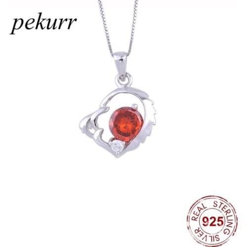 Pekurr 925 Sterling Silver Red Ruby Crystal Jagged Heart Necklaces For Women Zircon Heart Pendants Wedding Fashion Jewelry