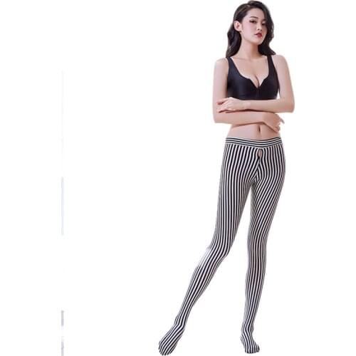 Sexy Shiny Stripe Pencil Pants Sexy Full pants Hips Capris Sheer Sexy Pants Hollow Out Zipper Open Crotch Sexy Tight Dance Wear