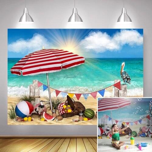 Beach Picnic Photography Backdrop for Photo Studio Summer Hawaii Children Baby Artistic Birthday Background Sea Sky Cloud Sunset