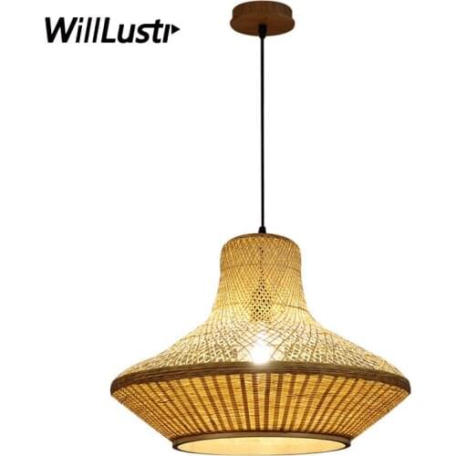 Handmade Pendant Light Bamboo Patchwork Lamp Hotel Restaurant Cafe Dinning Room Bedroom Wood Hand Knitted Suspension Lighting