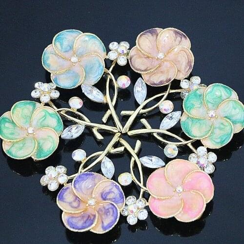 Romantic lucky sunflower brooch for women 48*65mm fashion party weddings rhinestone inlay elegant pins gold-color jewelry B1239