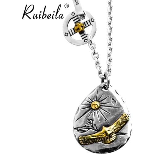 RuibeilaS925 silver handmade feather Sun GOROS Flying Eagle pendant necklace accessories unisex jewelry gift