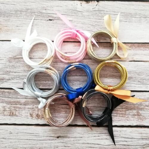 5pcs /set GOLD ALL Glitter Filled Silicone Girls 45mm Bangle Glitter Jelly Bangles for 0-4 year old kids small size Jelly Bangle