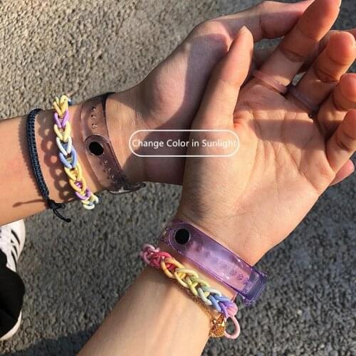 Waterproof Silicone Light-changeable Watchband Couple Bracelet Suitable For Xiaomi Bracelet 3 4 5 6 Can Change Color In Sunlight