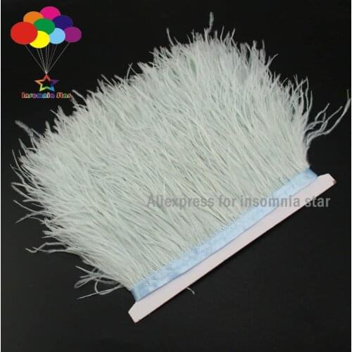 Light gray Mint ostrich feather trimming fringe dress cloths making craft Carnival feather headdress carnival party accessories