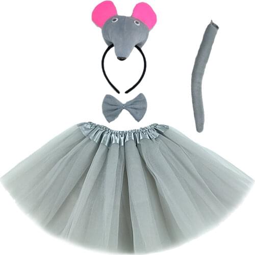 Women Girl Kids Animal Ear Headband Tail Tie Skirt Tutu Mouse Rat Costume Cosplay Props Birthday Party Carnival Christmas