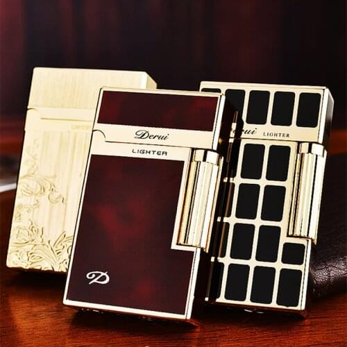DERUI Flint Lighter Gas Butane Inflable Metal Lighter Free Fire Business Crisp PING Sound Cigar Cigarette Lighter Men Gadgets