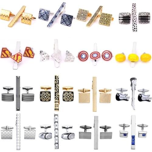 New high quality fashion design laser metal tie clip cufflink set mens wedding business suit cufflink tie clip set